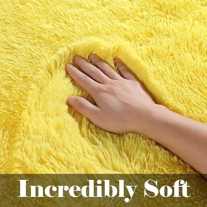 ONASAR Yellow Rugs for Living Room Bedroom, 5x8 Fluffy Bedside Area Rug, Soft Plush Shaggy Indoor Floor Carpet for Nursery Kids Girls Boys Teen Dorm Home Office Decor Aesthetic