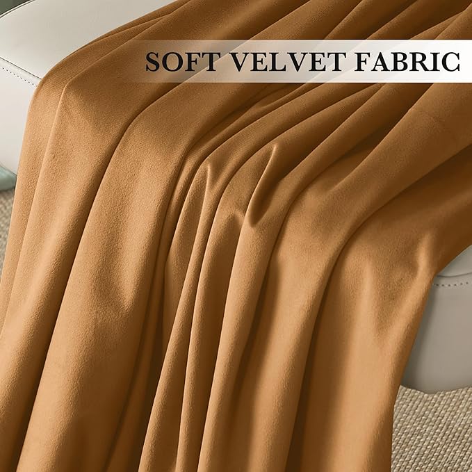 RYB HOME Luxurious Bronze Velvet Curtain Panels for Living Room Bedroom, Heavy Duty Thermal Insulated Floor-Length Velvet Drapes with Hook Belt for Vintage Decor, 52" W x L84 L, 2 Panels Set