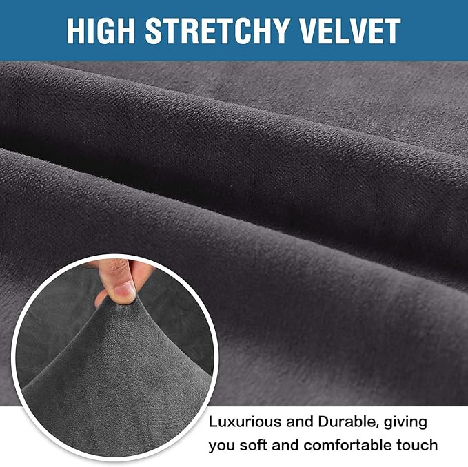 H.VERSAILTEX Stretch Velvet Loveseat Covers for 2 Cushion Couch Covers for Living Room Sofa Covers Slipcovers with Non Slip Bottom, Ultra Thick Comfy Velour (Width 58"-72", Grey)