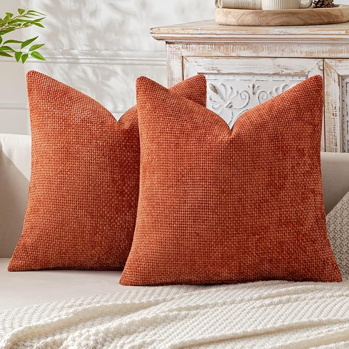 MIULEE Pack of 2 Fall Burnt Orange Decorative Pillow Covers 16x16 Inch Soft Chenille Couch Throw Pillows Farmhouse Cushion Covers for Home Decor Sofa Bedroom Living Room