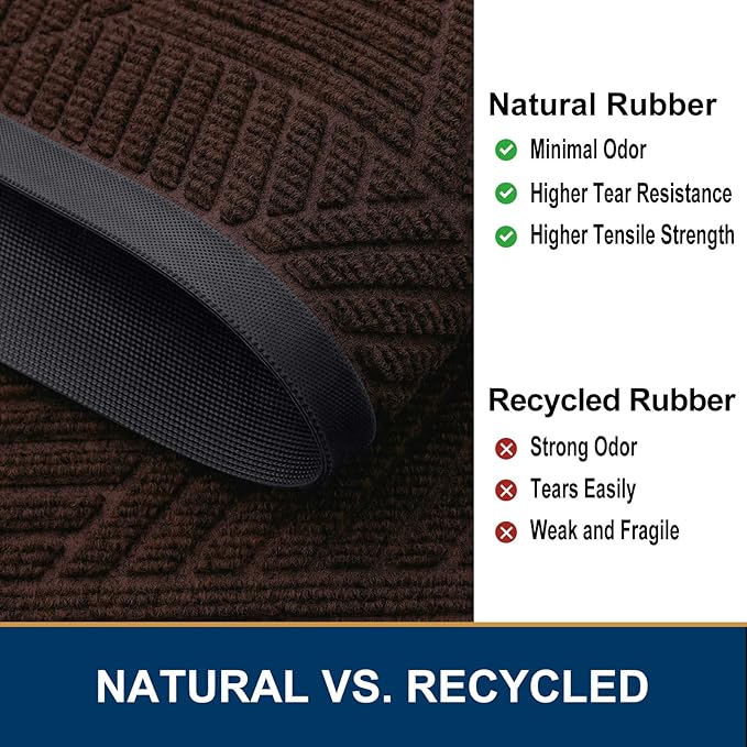 Smiry Front Door Mat Outside Entrance, Heavy Duty Sturdy Natural Rubber Doormat, Trap Dirt and Moisture, Easy Clean Low Profile Mats for Indoor Outdoor Entry, Irregular Triangle (29.5x17, Deep Brown)