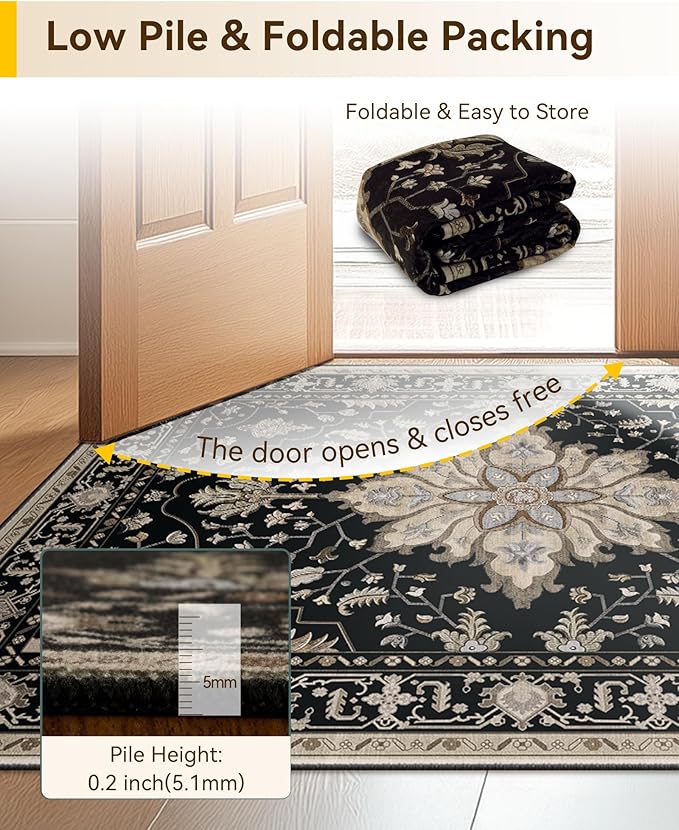 Area Rugs 2'x4' Kitchen Rugs Entry Rug Small Rugs for Entryway Kitchen Bathroom Door Mat Indoor Entrance,Washable Non Slip, Black Brown Neutral Dark Tan