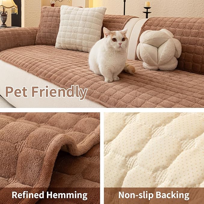 Velvet Couch Covers for Dogs, Dog Sectional Couch Covers, Pet Couchs Cover for 2-3 Seater, Couchs Protector for Dogs, Sectional Sofa Cover for Pet Washable(1PC,Dark Brown,27.6"×70.9")