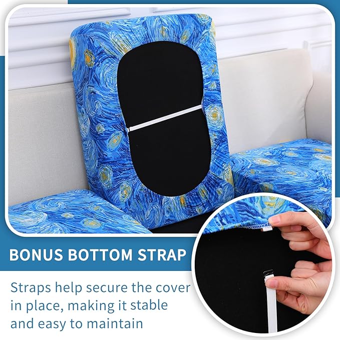 hyha Printed Couch Cushion Covers, Floral Sofa Covers Washable for 2 Cushion Couch, Stretch Pattern Outdoor Cushion Covers for Patio Furniture with Elastic Bottom(Medium, Starry Sky)