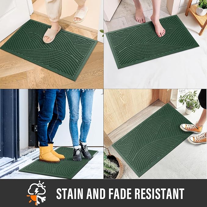 HIYARD Sturdy Front Door Mat, Absorbent Muddy Dirt Resist Welcome Door Mats Outdoor Indoor, Stain and Fade Resistant, Non-Slip Backing Entry Mat Low Profile Doormat for Entryway, 47×32, Green