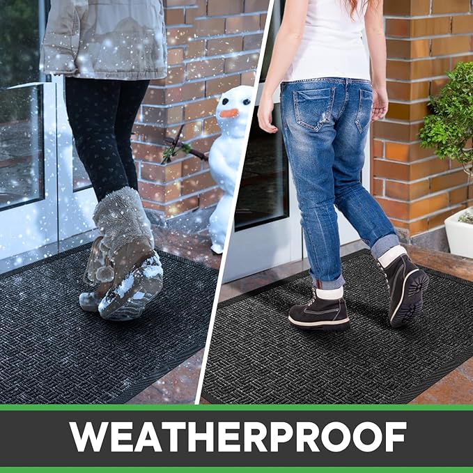 Mibao Front Door Mat, Heavy Duty Durable Welcome Mat for Outdoor Indoor, Dirt Trapper Waterproof Super Absorbent Door Mat for Entryway Outside Patio Porch, 29.5" x 17", Grey