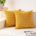 Pack of 2 Corduroy Decorative Throw Pillow Covers 16x16 Inch Soft Striped Pillow Covers Modern Farmhouse Home Decor for Sofa Living Room Couch Bed（Yellow）
