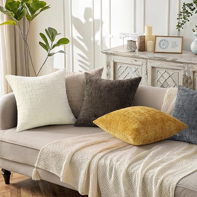 decorUhome Oatmeal Chenille Throw Pillow Covers 12x20 Set of 2 Textured Soft Cozy Slubby Couch Pillow Covers Modern Farmhouse Boho Decorative Pillow Cases for Bed Sofa Living Room