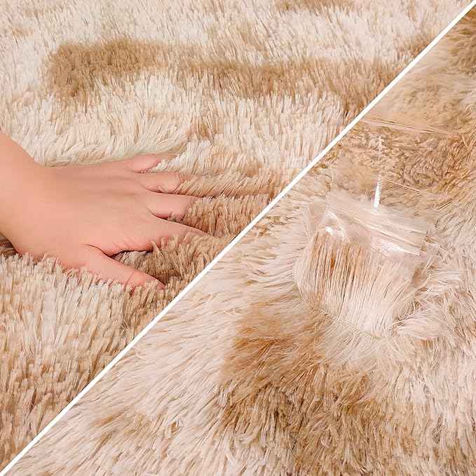 Super Soft Fluffy Living Room Area Rugs 2x8 ft Tie-Dyed Beige Shaggy Furry Carpet Washable Non-Slip Floor Rug Bedroom Bedside Nursery Rug Fuzzy Girls Boy Reduce Noise Dorm Home Decor
