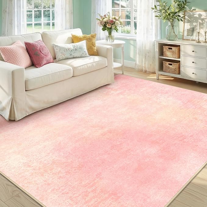 Washable Area Rugs 6'x9' Non-Slip Modern Abstract Soft for Living Room Entryway Bedroom Nursery, Print Pattern, Light Pink