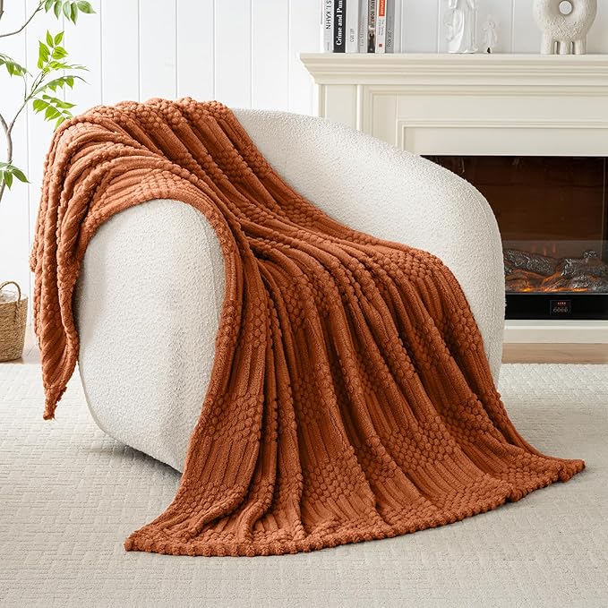 60x80 Inch Rust Twin Blanket - Soft & Fluffy Fleece, Cute & Aesthetic, Perfect for Sofa, Couch, Chair, Bed, Living Room & Bedroom, All-Season Use, Plush & Cozy Decorative Blanket