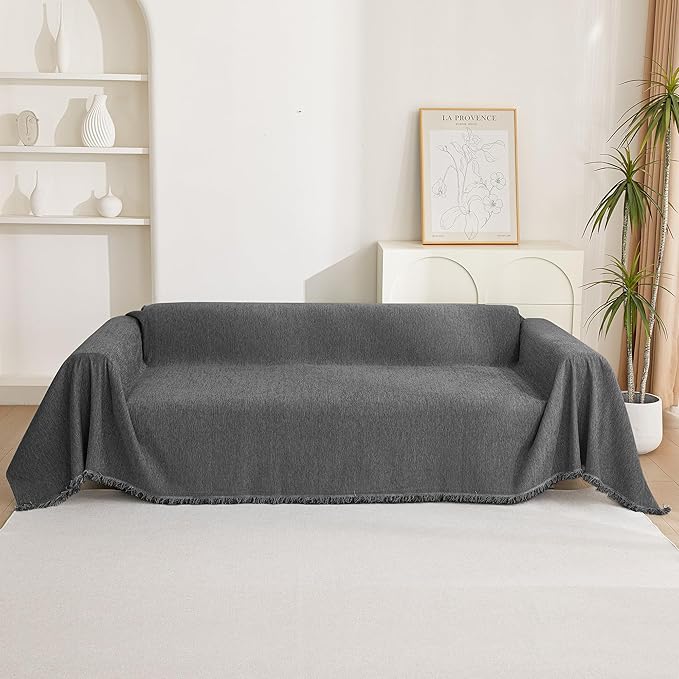 MYSKY HOME Couch Covers for 3 Cushion Couch Sofa, Sectional Couch Cover L Shape Chenille Couch Cushion Covers for Pets, Furniture Protector Cover for Dogs, Kids, 91"X150", Charcoal Gray