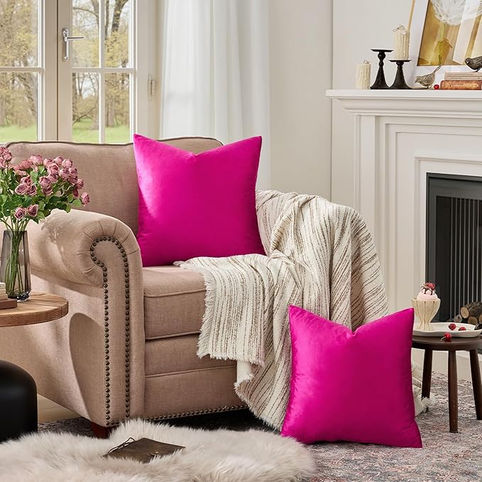 GIGIZAZA Hot Pink Pillow Covers 16x16 Throw Pillows Velvet Decorative Sofa Couch Pillow Covers Bedroom Cushion Pillowcase