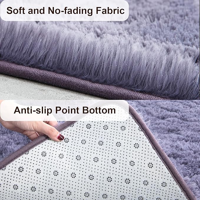TWINNIS Super Soft Shaggy Rugs Fluffy Carpets 10x14 Feet, Indoor Modern Plush Area Rugs for Living Room Bedroom Kids Room Nursery Home Decor, Upgrade Anti-Skid Fuzzy Rug, Grey Purple