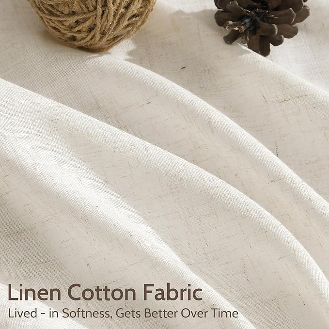 Modern Linen Curtains for Living Room 102 Inches Long Light Filtering Semi Sheer Curtain Back Tab Neutral Luxury Modern Farmhouse Decor Floor to Ceiling High Window for Bedroom 52x102, 2 Panels
