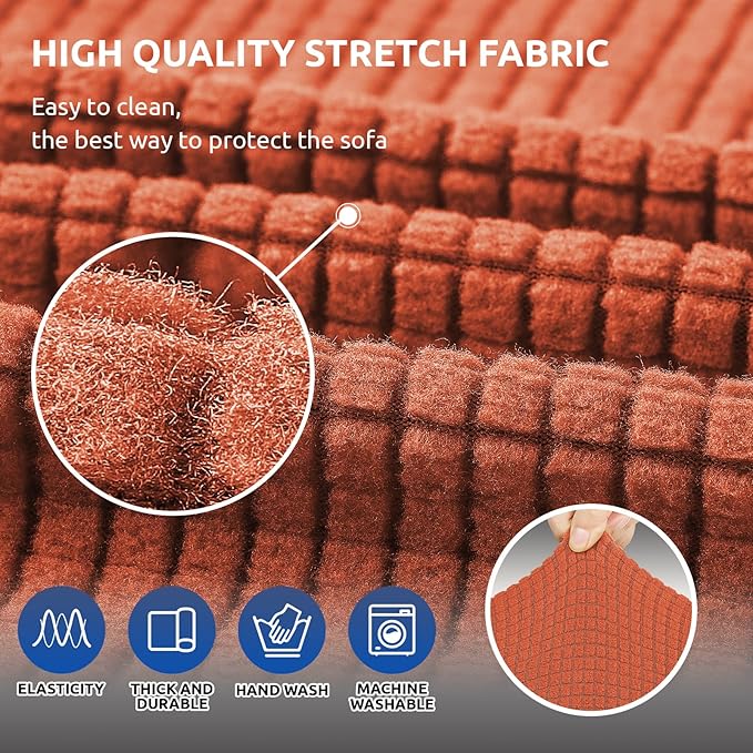 KEKUOU Stretch Sofa Cover Slipcover ，Couch Covers for 3 Cushion Couch Sofa (78"-94") Furniture Protector 3 Seater Sofa with Elastic Bottom for Kids,Dog(Large,Pureed Pumpkin)