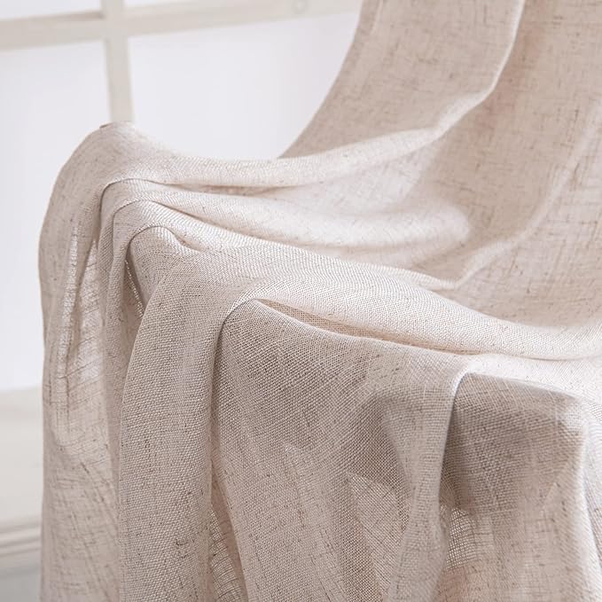 MIULEE Natural White Linen Curtains 63 Inch Length 2 Panels for Bedroom Living Room, Soft Thick Linen Textured Kitchen Window Drapes Semi Sheer Light Filtering Back Tab Rod Pocket Burlap Look Decor