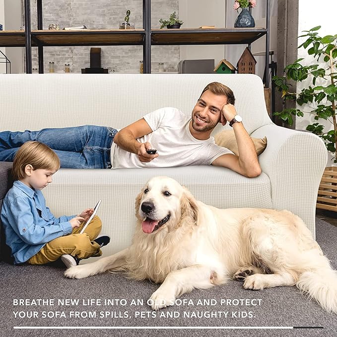 ZNSAYOTX Stretch Oversized Couch Cover Universal Sofa Covers for Living Room Dogs Pet Furniture Protector Spandex Extra Large Sofa Slipcovers with Anti Slip Foam Sticks (White, XL Sofa)