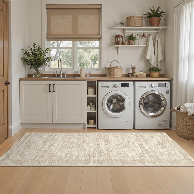 Soalmost Runner Rug 2'x6' Washable Non-Slip Runner Rugs for Kitchen Bathroom Laundry Room Beige Vintage Floor Carpet Runners for Hallway Entryway