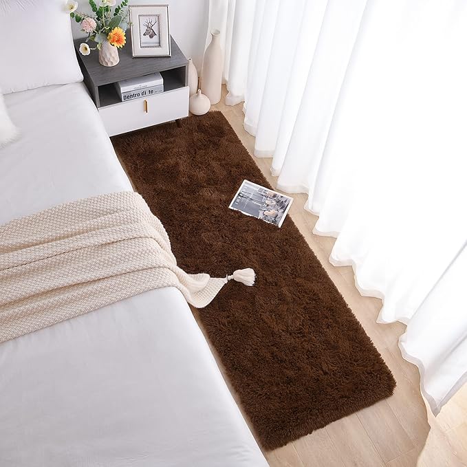 Chicrug Soft Runner Rug for Bedroom Living Room Plush Fluffy Rug 2x10 Feet, Shag Furry Runner Carpet Non Shedding for Nursery Children Kids Girls Room Home Decorative, Coffee