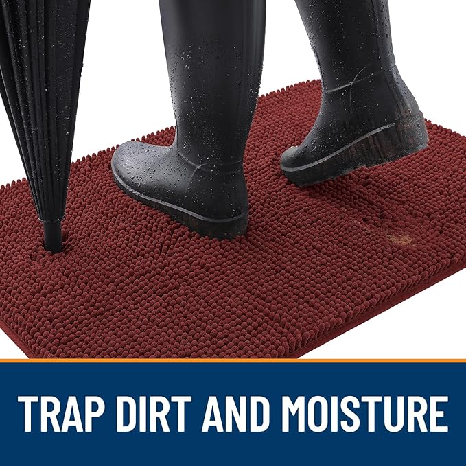 OLANLY Dog Door Mat for Muddy Paws 70x24, Absorbs Moisture and Dirt, Absorbent Non-Slip Washable Doormat, Quick Dry Chenille Mud Mat, Entry Indoor Entryway Carpet for Inside Floor, Caramel Russet