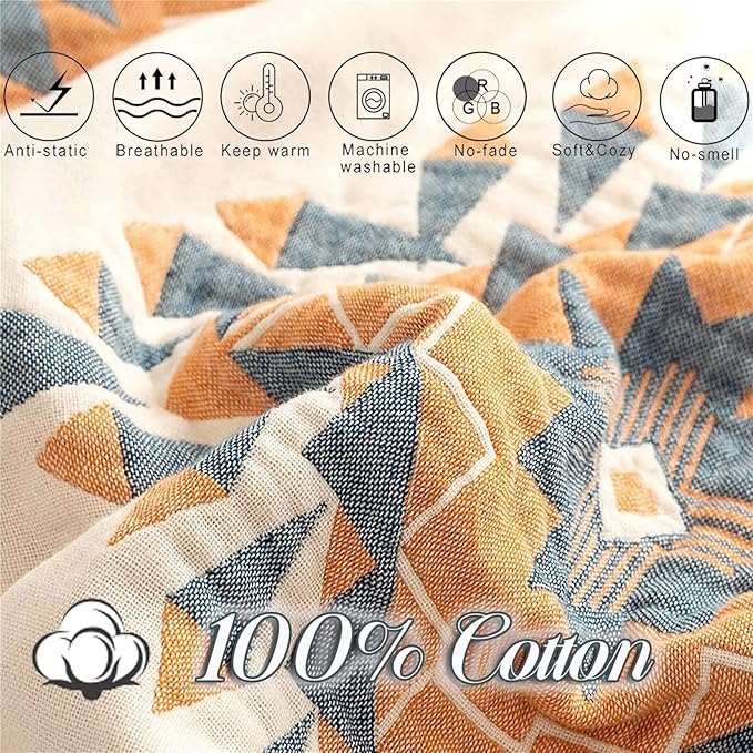 MSGKV Spring Blankets Cotton Throw Blanket 60''x 80'' Muslin Blanket for Couch Bed Chair, Soft Bed Cotton Quilted Boho Quilts Blankets Gifts for Women