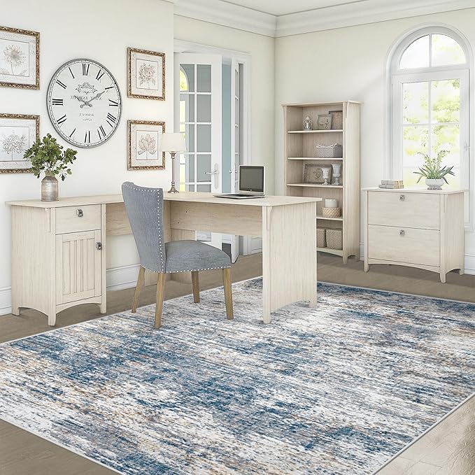 XLUEZ 5x7 Area Rugs for Living Room, Washable Modern Abstract Large Area Rug Neutral Soft Non Slip Kids Rug Stain Resistant Indoor Carpet for Bedroom Nursery Dining Room Playroom(BlueWhite, 5'x7')