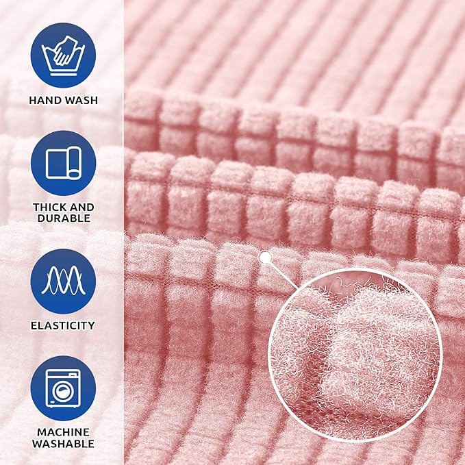 KEKUOU Stretch Single Sofa Slipcover 1 Piece Couch Sofa Cover (31"-55") Furniture Protector 1 Seater Sofa with Elastic Bottom for Kids,Pet.Jacquard Small Checked Pattern Fabric(Small,Dusty Pink)
