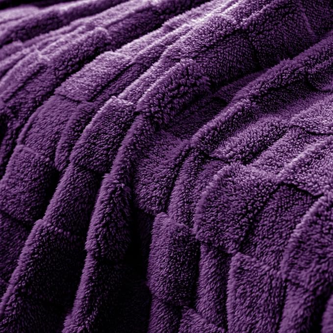 Exclusivo Mezcla Fleece Throw Blanket for Couch,Super Soft and Warm Lightweight Checkered Pattern Blankets for All Seasons,50x60 Inches, Purple