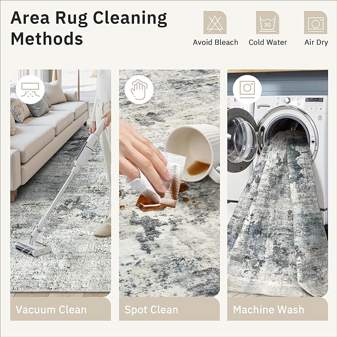 Abstract Rug 5x7 Machine Washable Area Indoor Grey Low Pile Non-Slip Foldable Thin Accent Rugs for Bedroom Living Room Dining Room