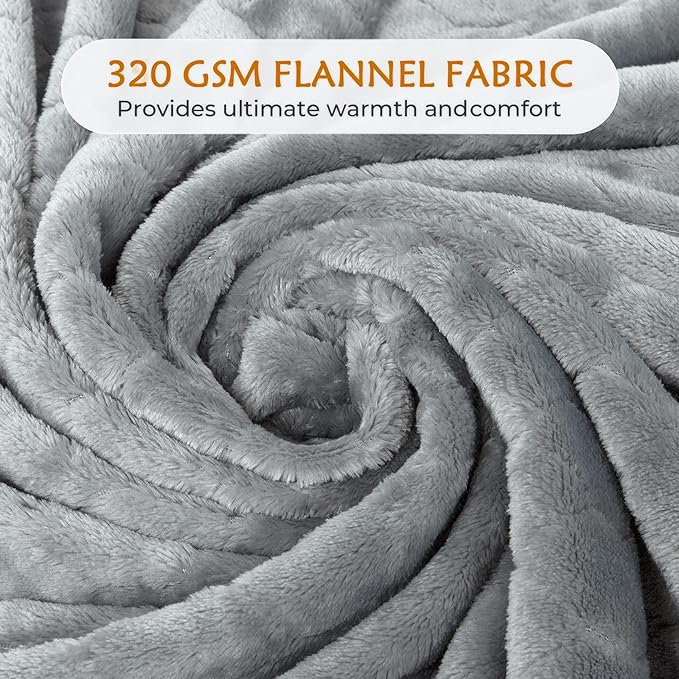 TOONOW Fleece Bed Blanket King Size 90x108 inches, Super Soft Fluffy Fuzzy Plush Blanket Geometric Pattern Cozy Microfiber Flannel Blankets for Couch, Bed, Sofa, Light Grey