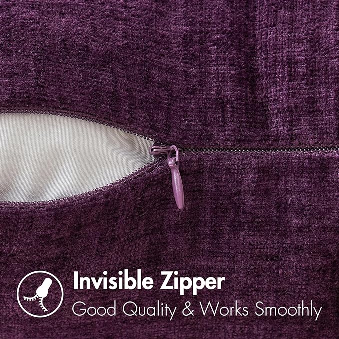 MIULEE Pack of 2 Couch Throw Pillow Covers 12x20 Inch Soft Plum Purple Chenille Lumbar Pillow Covers for Sofa Living Room Solid Dyed Cases
