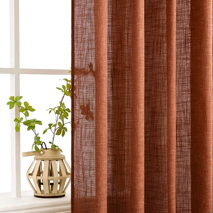 MIULEE Burnt Orange Curtains 72 Inch Length for Bedroom Living Room, Soft Textured Window Drapes Terracotta Rust Boho Fall Decor Semi Sheer Light Filtering Back Tab Rod Pocket Modern, 2 Panels