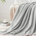 BEDELITE Fleece Throw Blanket for Couch – 3D Ribbed Jacquard Soft and Warm Decorative Fuzzy Blanket – Cozy, Fluffy, Plush Lightweight Light Grey Throw Blankets for Bed, Sofa, 50x60 inches