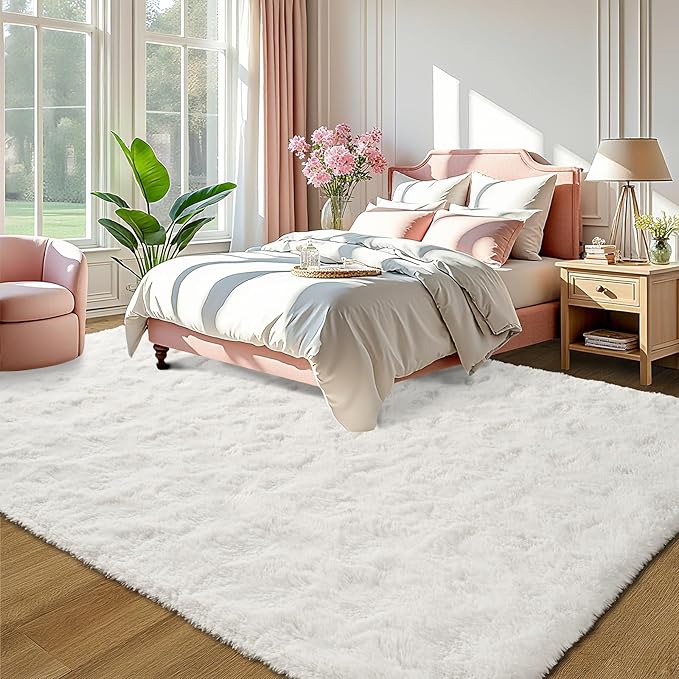 LOCHAS Ultra Soft Indoor Modern Area Rugs Fluffy Living Room Carpets for Children Bedroom Home Decor Nursery Rug 4x5.3 Feet, Cream