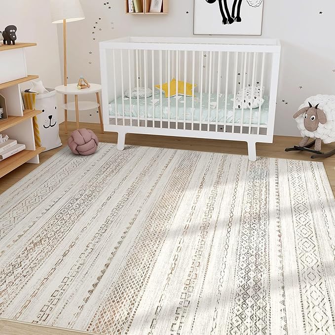 Nakagishi Area Rugs 9x12 Living Room Rug: Washable Boho Large Neutral Modern Soft Stain Resistant Indoor Floor Non-Slip Moroccan Carpet for Bedroom Nursery Kids Playroom Office Dining Room- Colorful