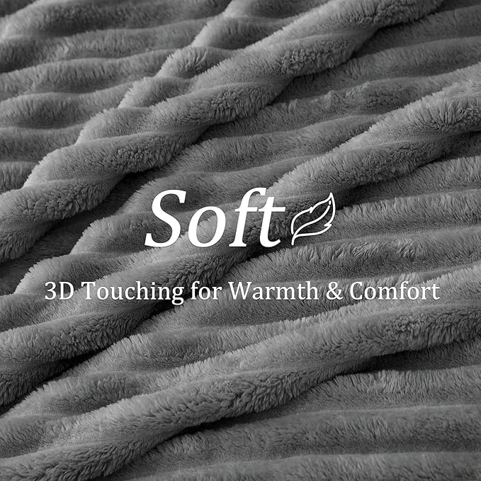 BEDELITE Blankets Queen Size for Bed, 300GSM Soft & Warm Fleece Blanket, Decorative and Giftable Striped Grey Blankets for Women, Men, 90"x90"