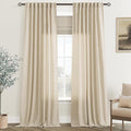 Greyish Beige Linen Curtain 96 inch Length 2 Panels Set Back Tab Light Filtering Living Room Curtain Drapes Home Office Modern Minimalist Decor Farmhouse Boho Neutral Semi Sheer Curtain 96 inch Long