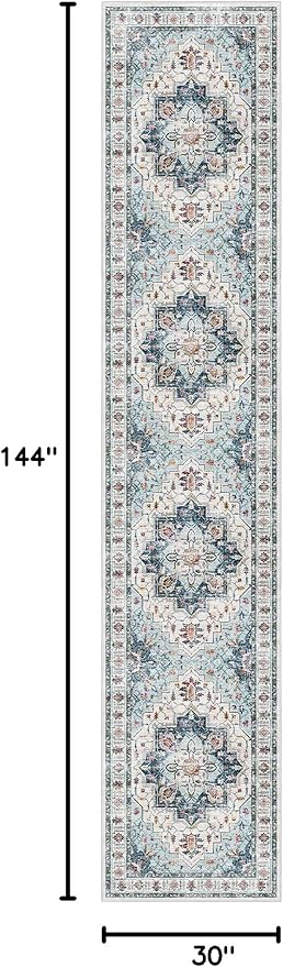 Madane Hallway Runner Rug 2'6''x12' Kitchen Runner, Non Slip Vintage Runners for Hallways Washable Kitchen Rugs Soft Low Pile 2.5x12 ft Rug Runner for Laundry Room, Entryway and Bedroom, Blue