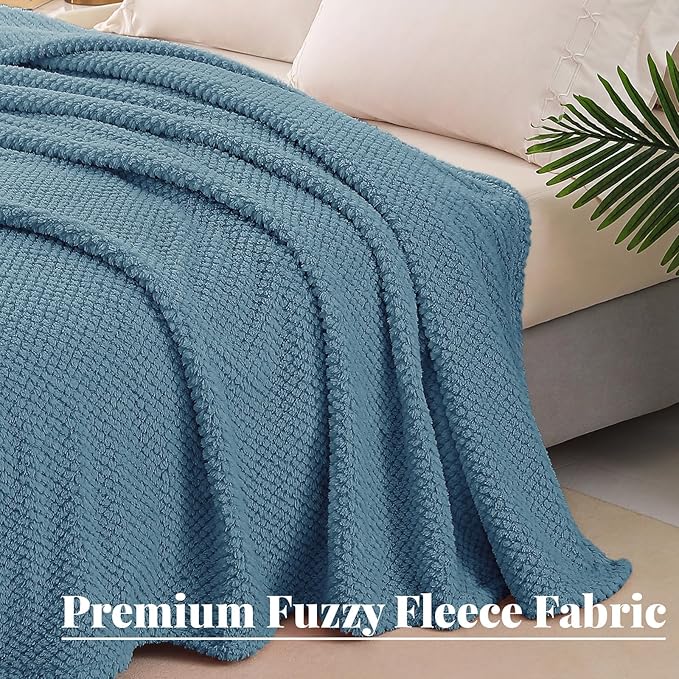 Whale Flotilla King Size Fuzzy Fleece Blanket, Fluffy Warm Soft Jacquard Bed Blankets for All Season, Lightweight and Cozy, 90x104 Inch, Slate Blue