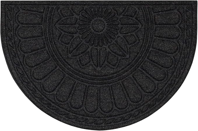 Mohawk Home Entryway Door Mat 2' X 3' All Weather Outdoor Non Slip Recycled Rubber Doormat, Rope Impressions Black