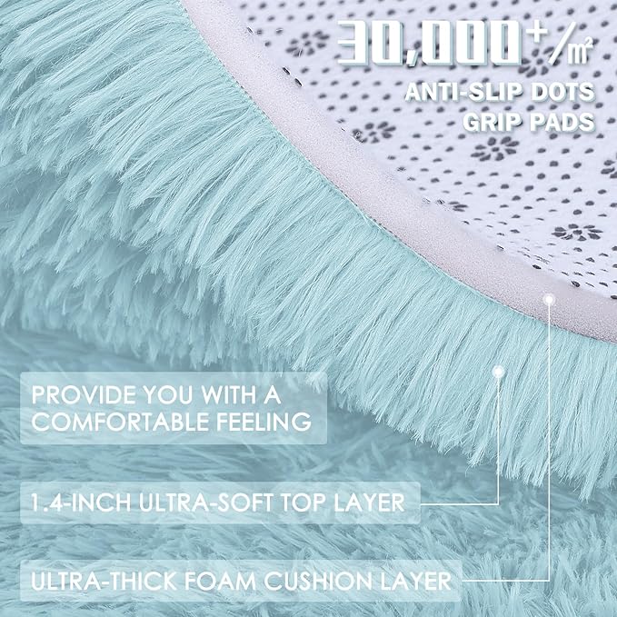 OLANLY 6x9 Machine Washable Large Area Rugs for Living Room, Bedroom, Soft Fluffy Shaggy Bedside Rug, Indoor Floor Carpet for Kids Girls and Boys, Dorms, Nursery, Home Decor Aesthetic, Light Blue