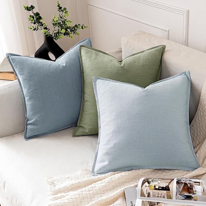 MIULEE Decorative Linen Euro Sham Pillow Covers 26x26 Sage Green Boho Farmhouse Neutral Spring Couch Throw Pillows for Bed Pack of 2 Accent Modern Pillowcase Summer Sofa Livingroom Home Decor