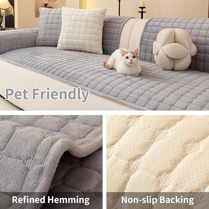 Velvet Couch Covers for Dogs, Dog Sectional Couch Covers, Pet Couchs Cover for Large Sectional, Couchs Protector for Dogs, Sectional Sofa Cover for Pet Washable(1PC,Light Grey,27.6"×94.4")