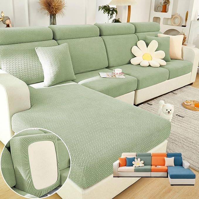 Soothing Home Sofa Covers, Sofa Hero Covers, Wear-Resistant Universal Couch Covers Washable Stretch Sectional Couch Cushion Covers (Light Green,Large Double Seat Cover)