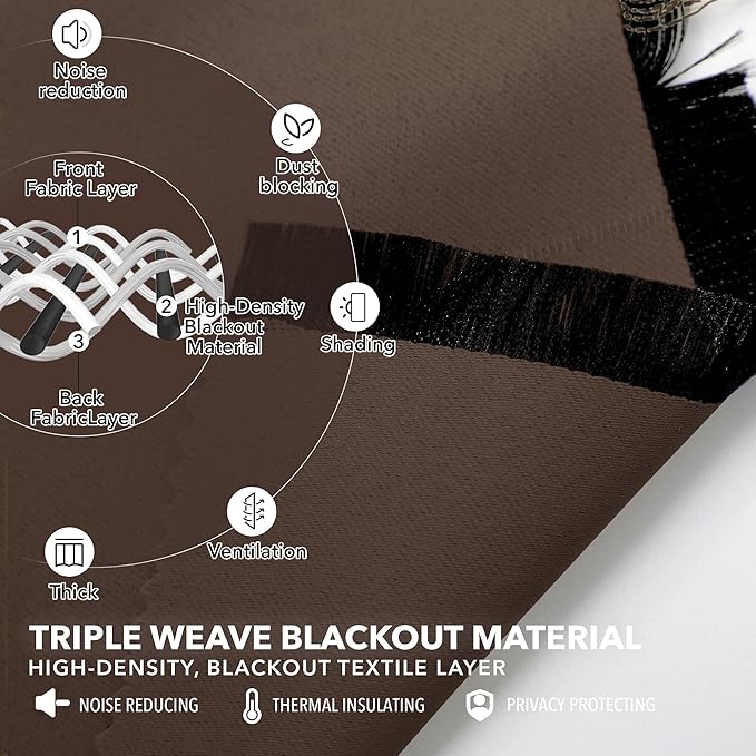 Deconovo Blackout Curtains, Thermal Insulated, W52 x L54 2 Panels, Back Tab, Machine Washable, Room-Darkening Drapes for Bedroom/Living Room Brown