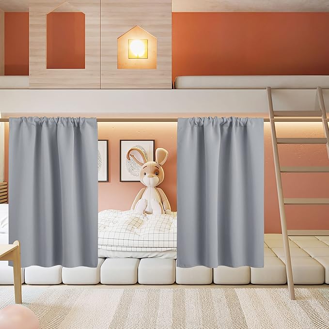 RYB HOME Blackout Curtains for Bedroom Living Room 63 inches Long, Thermal Insulated Privacy Rod Pocket Drapes for Nursery Office Home Theater, Width 34 by Length 63, Silver Grey, 2 Panels