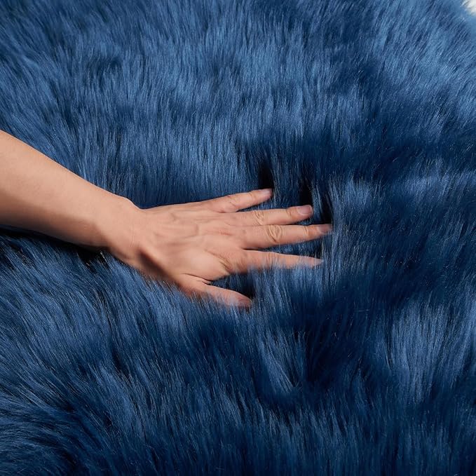 EasyJoy Ultra Soft Fluffy Shaggy Area Rug Faux Fur Rug Chair Cover Seat Pad Fuzzy Area Rug for Bedroom Floor Sofa Living Room (2 x 4 ft Sheepskin, Dark Blue)