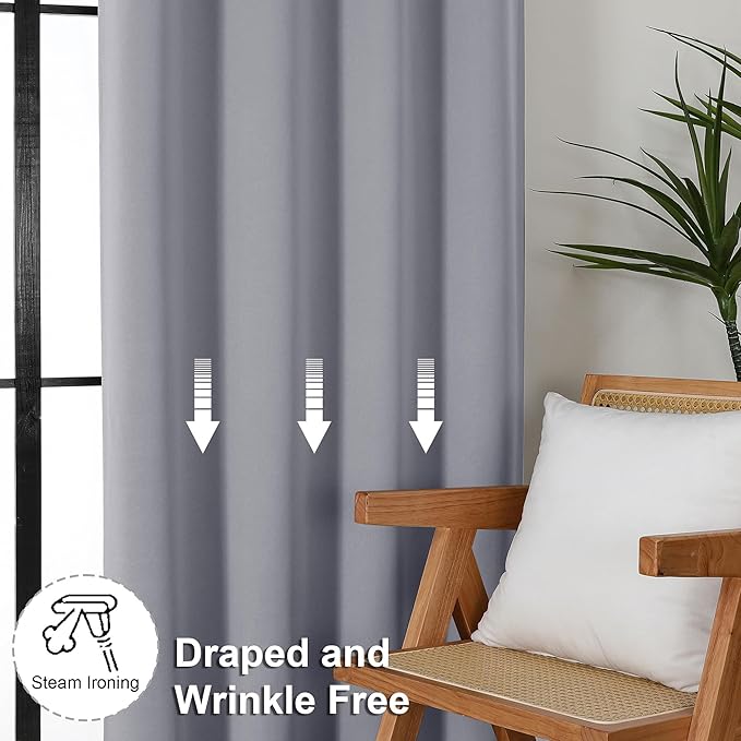Simplebrand Ava Silver Grey Blackout Curtains for Bedroom 84 Inch Length 2 Panels, Solid Thermal Insulated Privacy Living Room Window Treatment Curtains Blackout Drapes, W40 x L84 Inch, Silver Grey