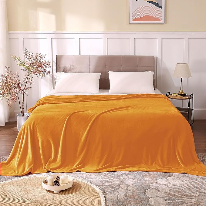 BEDELITE Fleece Blankets Queen Size Burnt Orange Throw Blankets for Bed, Luxury Plush Cozy Fuzzy Blanket 90x90 inches, Super Soft & Warm Blankets for All Seasons